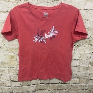 Columbia Pink Cotton Bird Floral Print T Shirt